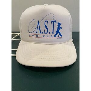 CAST for‎ Kids Trucker Hat White Mesh Snapback Yupoong Fishing Charity Vintage